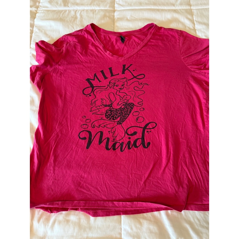 Milk Maid Mermaid Graphic V-Neck T-Shirt Pink Short Sleeve Tee